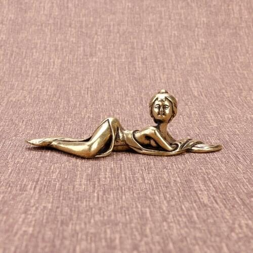 Retro Copper Ancient Maid Old Figurines Antique Home Decoration Sculpture Crafts Miniatures Living Room Desk Ornaments Gifts