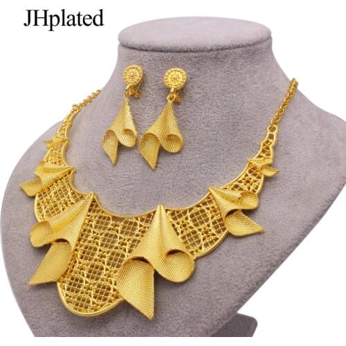Luxury Jewelry sets Dubai 24K Gold plated gifts Womens fine jewellery set for women necklace earrings African wedding bridal