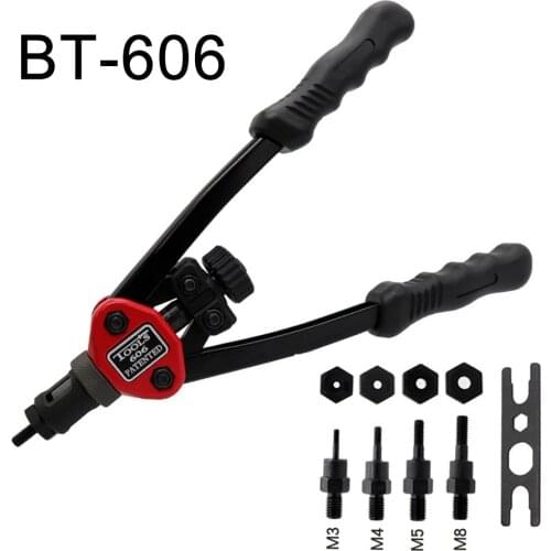 BT-606 Hand Threaded Rivet Nuts Guns With Nuts Double Insert Manual Riveter Riveting Rivnut Tool For M3/M4/M5/M6/M8 Nut