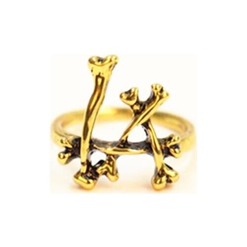 Letter "LA" bone rings personality skull bone rings Antique Silver color ancient silver rings for women