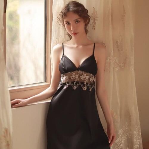 Sanderala Summer Sexy Women Lace Sleepdress Deep V Backless See Through Sleeveless Nightgown Lingerie Sleepwear Night Dress