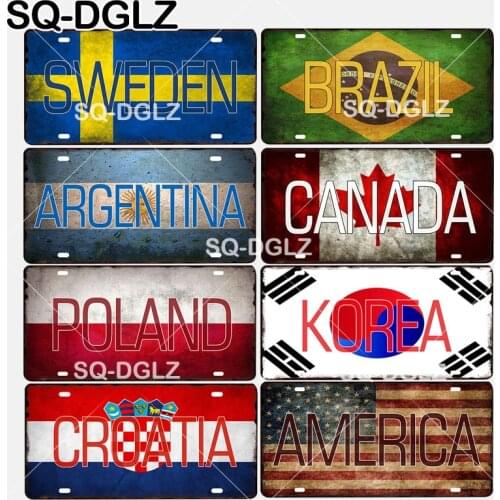 [SQ-DGLZ] Sweden/Brazil/Argentina/Canada/Poland/Korea/Croatia/America National Flag Metal Sign Wall Decor Metal Crafts Plaques