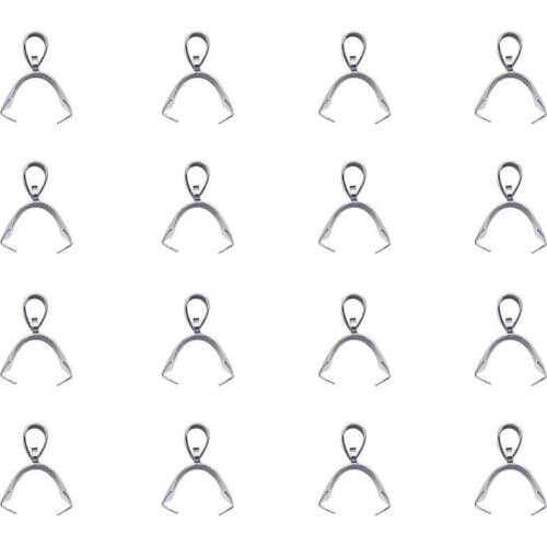 100pcs 304 Stainless Steel Pinch Clip Bail Clasp Dangle Charm Bead Pendant Connector Findings 13x12x4.5mm for Jewelry DIY Making