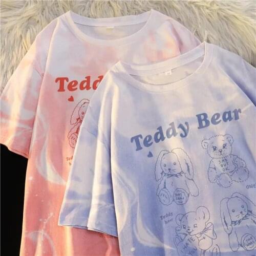 Cute bunny Tshirt y2k Kawaii Summer Oversized T Shirt Women Grunge Harajuku Short Sleeves Tops Tee Hip Hop Tie Dyed goth Tshirt