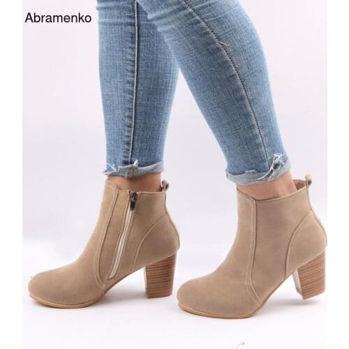 Black Shoes For Women Chunky Leather Women Ankle Boots Autumn Thick High Heel Martin Boots Zip Winter Shoes Boot Plus Size 41