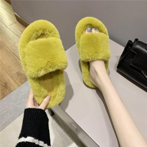 Womens Plush Slippers Woman Winter 2020 New Indoor Lazy Flat Bottom Plush Flip-Flop Home Cotton Slides Indoor Warm Cotton Shoe