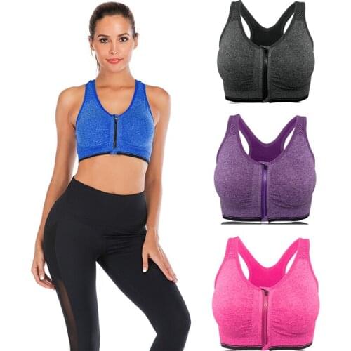 LELINTA 2020 Womens Casual Fashion Front Zip Bra Seamless Sexy Shockproof Push Up Crop Top Sports Underwear with Padded