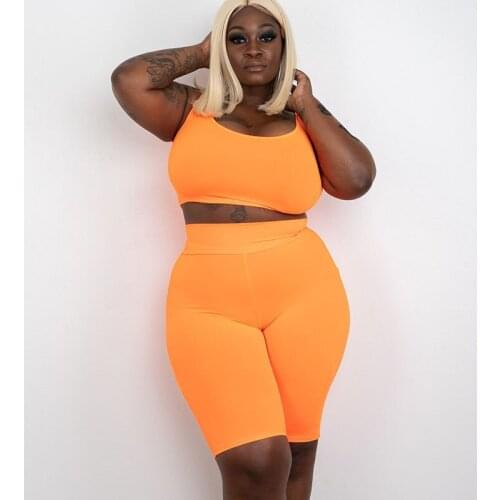 Plus Size 2 Piece Set Women Summer Elastic Tank Crop Tops and Biker Shorts Suits Casual Tracksuit Fitness Matching Sets Outfits