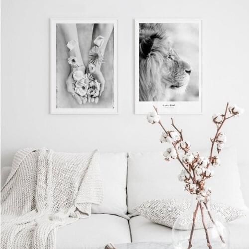 Animal Lion Poster Photography Canvas Painting Flowers Wall Art Pictures For Living Room Modern Decorative Prints On The Wall