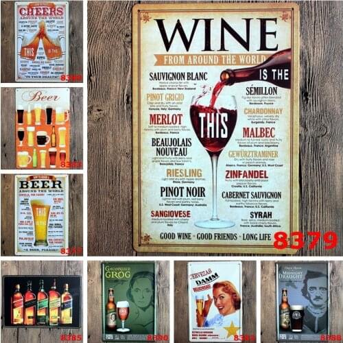 10 pcs Fashion Hot Wine from around the world tin signs home decor House Cafe Bar iron painting Metal Craft gift