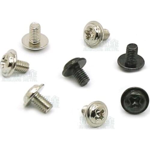 1000pcs M2 M2.5 M3 304 Stainless Steel Or black steel Cross Phillips Pan Round Head with Washer Padded Collar Machine Screw