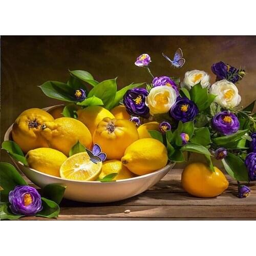 Crystal Mosaic DIY 5D Diamond Painting Full Square Round 3D Diamond Embroidery Lemon & Flower pictures Home Decoration art DF59