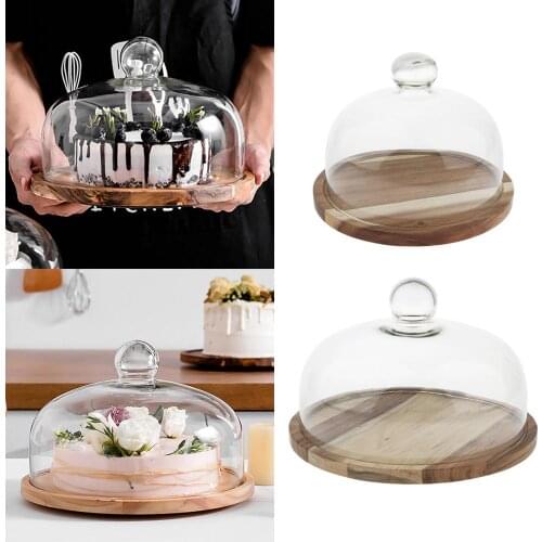 Acacia Wooden Plate for Cake Fruit Dessert Serving Trays Creative Wedding Birthday Party Afternoon Tea Tray with Cover