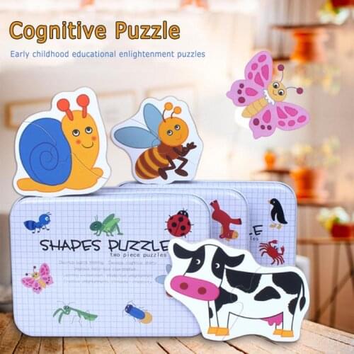 Children Puzzle Toys Wooden Box Household Early Educational Cartoon Vehicle Animals Scenes Game 3D Gift For Children Gift