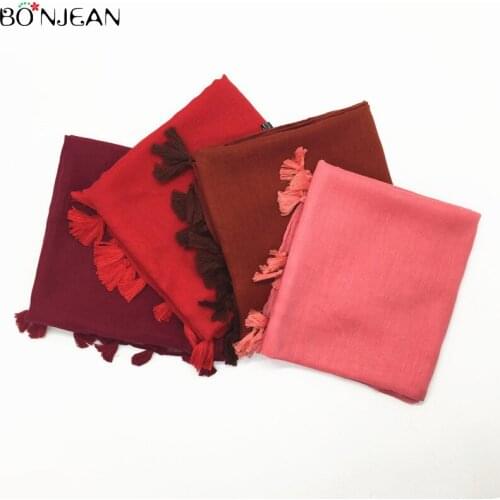 BONJEAN Designer 2019 Spring Winter Women Scarf Solid Color Tassel Scarf Voile High Quality Warm Neck Bandana Men Hair Scarf