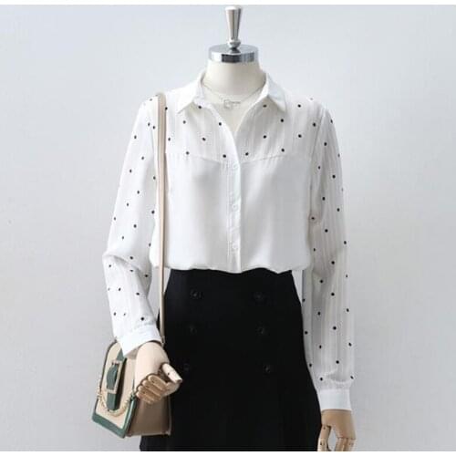 Elegant Women Shirt Spring 2020 Ladies Polka Dot Print Long Sleeve Chiffon Shirts Office Spliced Blouse Korean Tops Blusas
