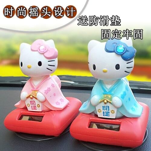 Hello Kitty Car Solar Shaking Head Ornaments Can Girls HelloKitty Cat Creative Car Interior Decoration Ornaments Car Doll