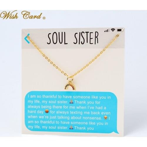 Wish Card Fashion Micro Paved Rainbow Pendant Necklace For Women Make a Wish Card Necklace Jewelry Sister Friends Gift CN281