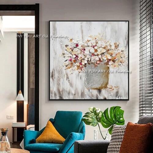 100% Hand Painted Abstract Pink Flower Oil Painting Canvas Wall Art Wall Adornment Pictures Painting Live Room Home Decoration