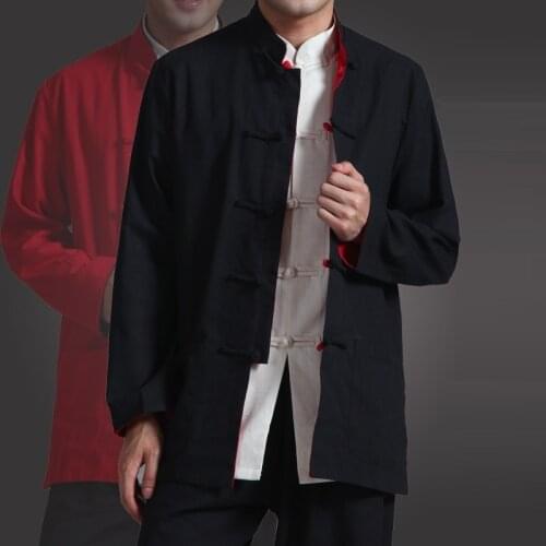 Stand Collar Tang Suit Men Chinese Traditional Clothing Kung Fu Tai Chi Uniform Shirt Blouse KungFu Shirt Long Sleeve