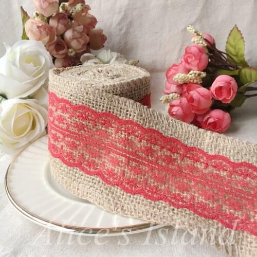 200cm/roll Red Lace Jute Burlap Hessian Ribbon rustic wedding centerpieces vintage wedding decoration rustic wedding decoration