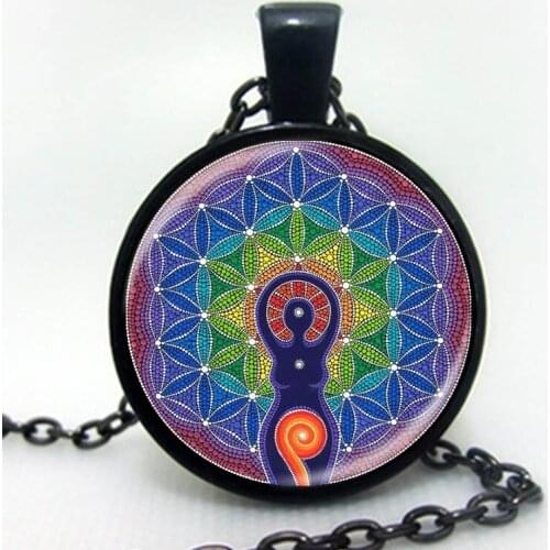Hot lotus moon goddess handmade necklace colorful henna yoga pendant glass dome jewelry buddhism zen gift