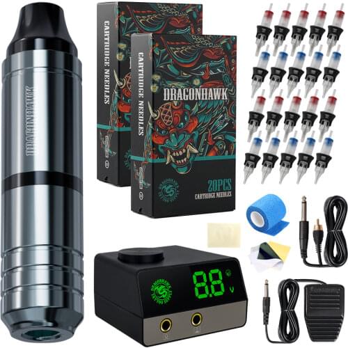 Coreless Motor Adjust Stroke Rotary Pmu Tattoo Pen Machine with LCD Power Supply Silicone Case Cartridge Needles Set Makeup Kit