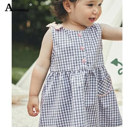 Baby Girl Model Plaid Dress Kids Clothes Sleeveless Casual Dresses European Style 2021 Children Short Princess Dress