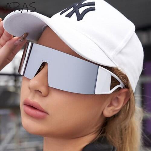 2021 Flat Top Goggle Sun Glasses Women Men Blue Frame Rimless Rectangle Sun Glasses Unisex Mirrored Wind Proof Sport Sunglasses