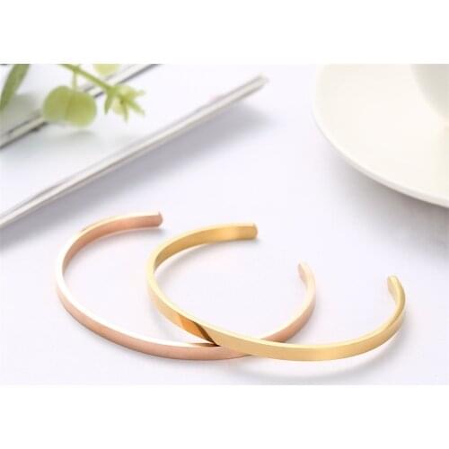 Fashion Simple Engraved Bracelet For Men & Women Rose Gold/ Silver Color Stainless Steel For Friends Gift