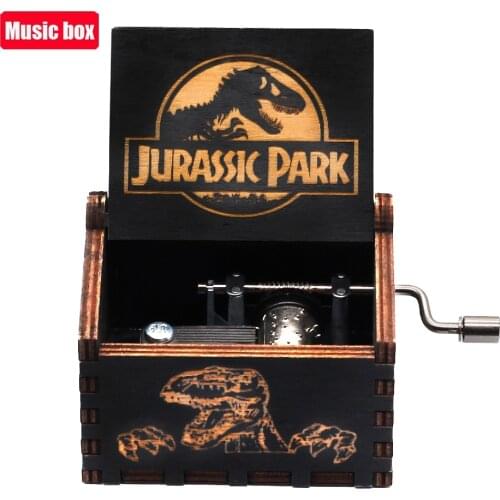 New Antique carved Wooden Hand Crank Music Box Jurassic Park Theme Music Box Queen you are my sunshine Birthday Christmas Gift