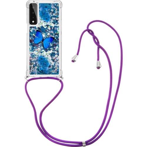 Glitter Liquid Quicksand Air Cushion Reinforced Corners Shockproof Crossbody Phone Case For LG Stylo 7 5G Cover Straps