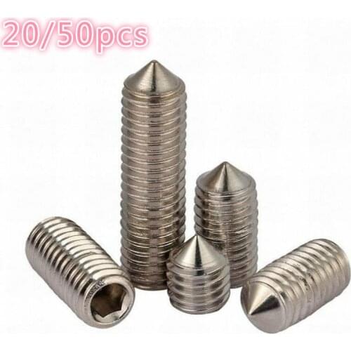 20/50pcs Hex Hexagon Socket Set Screw Cone All Cup Point Grub Screw M3 M4 M5 M6 A2 304 Stainless Steel Set Screw Bolt