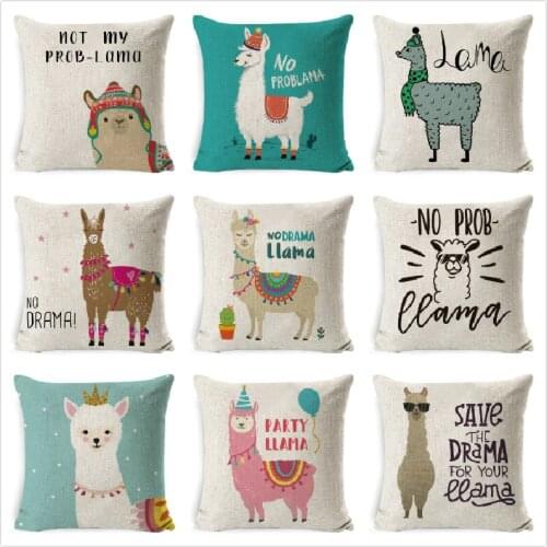 Pillow Cover Cartoon Alpaca Back Cushion Covers Text Square Pillow Case Tropical Vintage for Sofa Decoration 45x45cm pillowcase