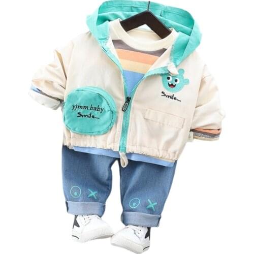 New Autumn Baby Boys Girls Clothes Children Casual Hooded Jacket T-Shirt Jeans 3Pcs/sets Toddler Fashion Costume Kids Tracksuits