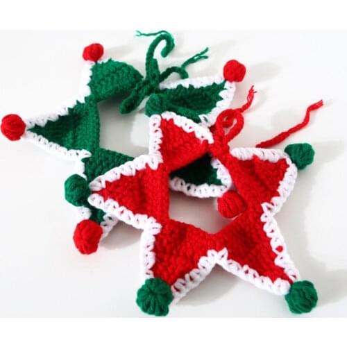 Pet Dog Collar Saliva Towel Cat Dog Hand-Woven Pet Hand-knitted Christmas Five-pointed Star Adjustable Cat Dog Collar Accessory