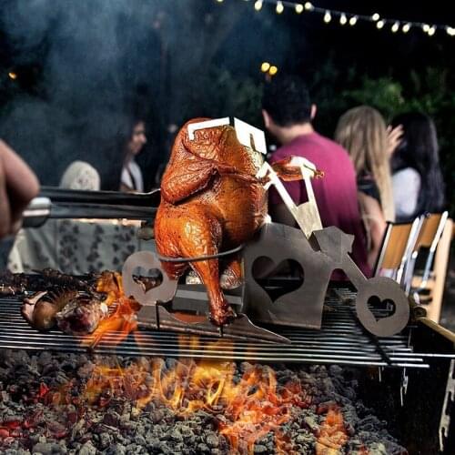 Portable Grill Chicken Rack Beer Can Chicken Stand Outdoor BBQ Party Serve Rack Motorcycle Beer Chicken Grill Steel Rack