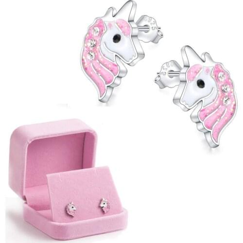 Pink Unicorn Earrings for Women girls Cute Animal Horse Stud Earrings Jewelry oorbellen brinco feminino chrismas gift case