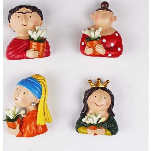 Home Decoration Nordic Light Luxury Funny Mona Lisa with Flower Cartoon Matilda Polyresin Fridge Magnet Souvenir Gifts