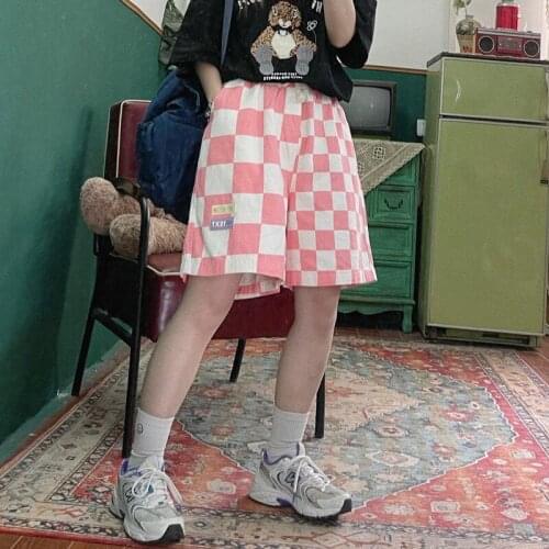 Street hip hop retro trendy chessboard loose size daddy pants wide leg mens and womens summer pants trousers