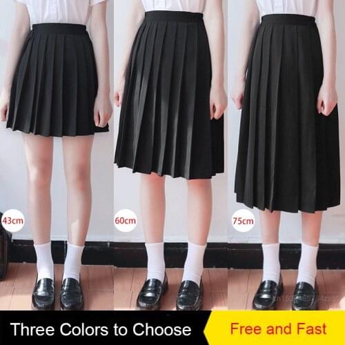 Japanese Student Girls Skirt School Uniform Solid Color JK Suit Pleated Skirt Short/Middle/Long High School Elastic Waist Dress