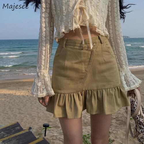 Skirts Women Sweet Empire Korean Style Ruffles All-match Summer Leisure Trendy Elegant Sexy Feminine Girls Club Holiday Female