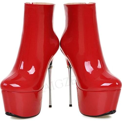 BERZIMER SUPER Women Ankle Platform Boots Metal High Stiletto Heels Booties Botas Zapatos Mujer Shoes Woman Large Size 33 42 43