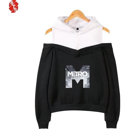 Metro Exodus Off Shoulder Hoodies Women Fashion Printed Long Sleeve Hooded Sweathirts 2019 Hot Sale Casual Streetwear Clothes