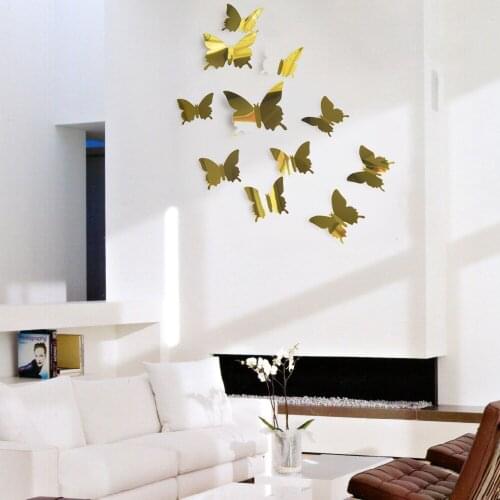 12Pcs 3D Mirror Butterfly Wall Sticker PVC Wallpapers Living Room Party Wedding DIY Art Decor Fridge Wall Decal Home Decorations