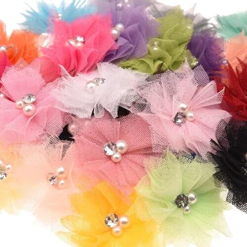 18pcs Mesh Hair Flower Rhinestone Pearl Cluster Hair Accessories Fashion Accessory No Hairclip For Head band