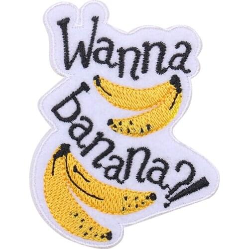 2PCS Banana Patches Iron on Letters Embroidery Applique for Clothing Handcraft DIY Apparel Backpack Jeans Sewing Fabric Stickers