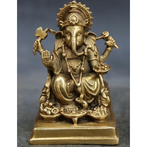 3" Tibet Buddhism Bronze Ganapati Ganesh Lord Ganesha Elephant Buddha Statue