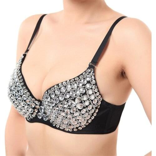 Sexy Dance Body Bras Ballet Clothes For Girls Push Up Luxury Sequined Bra Lady Punk Studded Sponge Dance Bras For Show Party