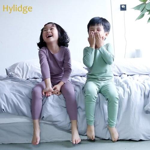 Hylidge Dralon Light and Warm Children Pajamas Set for Boys Girl Sleepwear Solid Color Boy Pajamas Unit For Kids Homewear